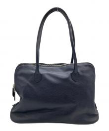 MASTRO PIERINI（マストロ・ピエリーニ）の古着「特殊コードバンフルオープンハンドバッグ前金/LEATHER FULL OPEN HAND BAG」｜ネイビー