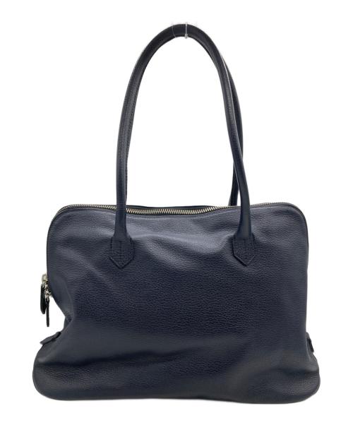 MASTRO PIERINI（マストロ・ピエリーニ）MASTRO PIERINI (マストロ・ピエリーニ) 特殊コードバンフルオープンハンドバッグ前金/LEATHER FULL OPEN HAND BAG ネイビーの古着・服飾アイテム