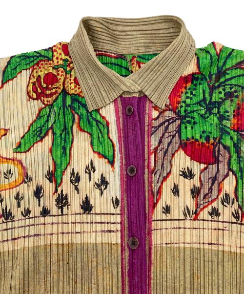 PLEATS PLEASE（プリーツプリーズ）PLEATS PLEASE (プリーツプリーズ) 絵画プリントプリーツシャツ ベージュ サイズ:2の古着・服飾アイテム