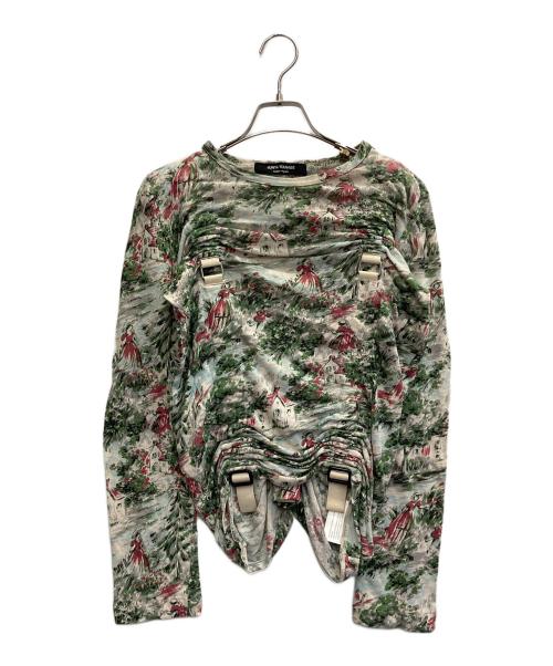 JUNYA WATANABE COMME des GARCONS（(ジュンヤワタナベ コムデギャルソン）JUNYA WATANABE COMME des GARCONS ((ジュンヤワタナベ コムデギャルソン) AD2002　03SS　パラシュート期変形スリーブ総柄カットソー グリーン×ホワイト サイズ:不明の古着・服飾アイテム