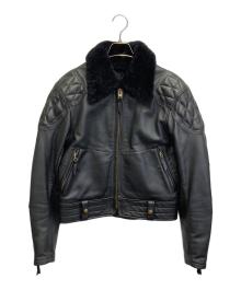 FRONTIER LEATHERS（フロンティア レザーズ）の古着「CHPムートン襟ボアシングルライダースジャケット」｜ブラック
