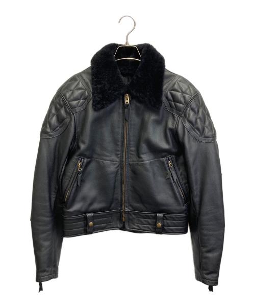 FRONTIER LEATHERS（フロンティア レザーズ）FRONTIER LEATHERS (フロンティア レザーズ) CHPムートン襟ボアシングルライダースジャケット ブラック サイズ:40の古着・服飾アイテム