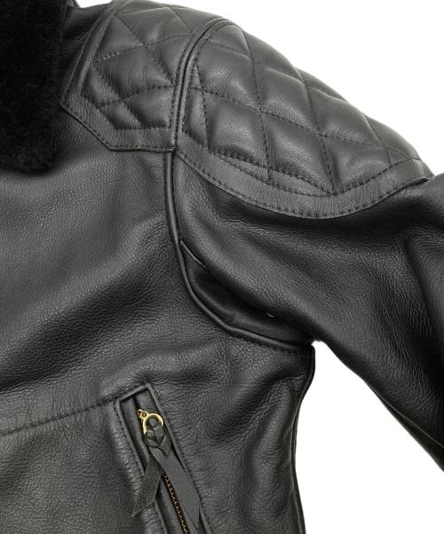 FRONTIER LEATHERS（フロンティア レザーズ）FRONTIER LEATHERS (フロンティア レザーズ) CHPムートン襟ボアシングルライダースジャケット ブラック サイズ:40の古着・服飾アイテム
