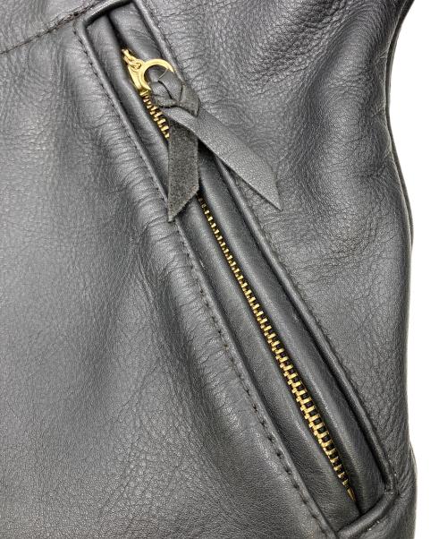 FRONTIER LEATHERS（フロンティア レザーズ）FRONTIER LEATHERS (フロンティア レザーズ) CHPムートン襟ボアシングルライダースジャケット ブラック サイズ:40の古着・服飾アイテム