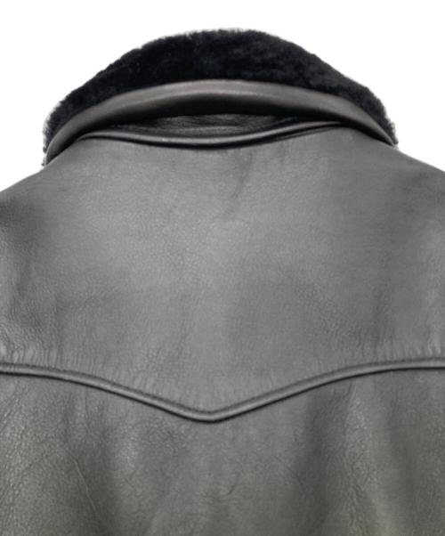 FRONTIER LEATHERS（フロンティア レザーズ）FRONTIER LEATHERS (フロンティア レザーズ) CHPムートン襟ボアシングルライダースジャケット ブラック サイズ:40の古着・服飾アイテム