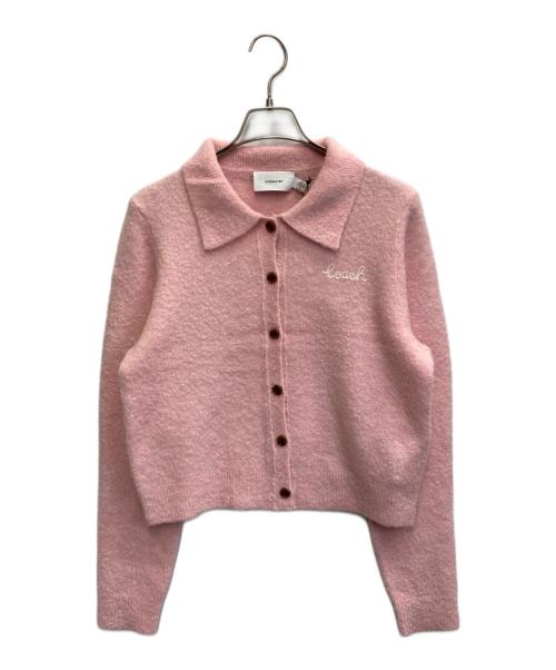 COACH（コーチ）COACH (コーチ) エンブロイダード クロップド カーディガン ピンク サイズ:Mの古着・服飾アイテム