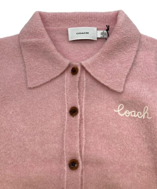 COACH（コーチ）COACH (コーチ) エンブロイダード クロップド カーディガン ピンク サイズ:Mの古着・服飾アイテム