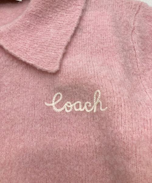 COACH（コーチ）COACH (コーチ) エンブロイダード クロップド カーディガン ピンク サイズ:Mの古着・服飾アイテム