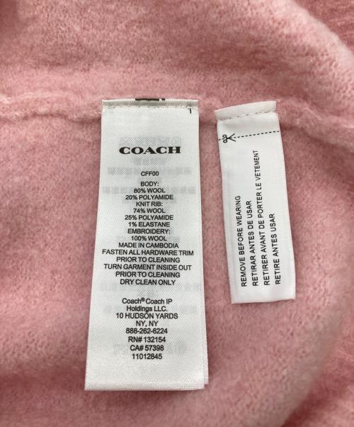 COACH（コーチ）COACH (コーチ) エンブロイダード クロップド カーディガン ピンク サイズ:Mの古着・服飾アイテム
