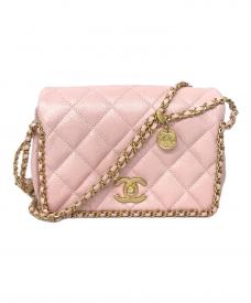 CHANELシャネル）の古着「マトラッセキャビアスキンチェーンショルダーバッグ」｜ピンク