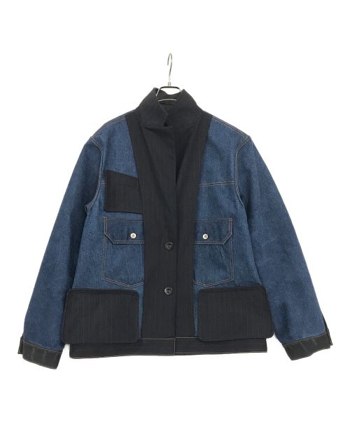 sacai（サカイ）sacai (サカイ) Chalk Stripe Bonding Jacket/チョークストライプジャケット ネイビー サイズ:3の古着・服飾アイテム
