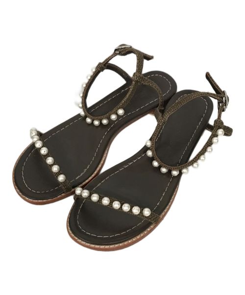 TSURU by MARIKO OIKAWA（ツルバイマリコオイカワ）TSURU by MARIKO OIKAWA (ツルバイマリコオイカワ) パール装飾ストラップサンダル ブラウン サイズ:38の古着・服飾アイテム