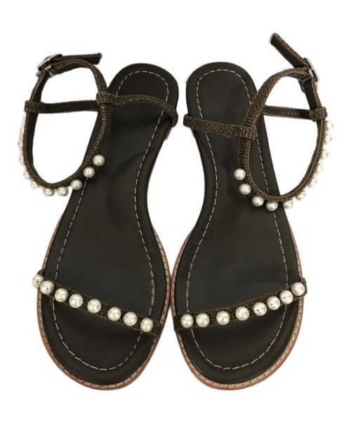 TSURU by MARIKO OIKAWA（ツルバイマリコオイカワ）TSURU by MARIKO OIKAWA (ツルバイマリコオイカワ) パール装飾ストラップサンダル ブラウン サイズ:38の古着・服飾アイテム