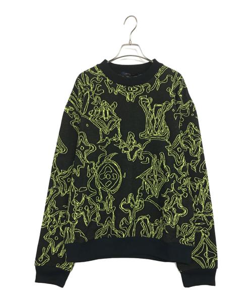 LOUIS VUITTON（ルイ ヴィトン）LOUIS VUITTON (ルイ ヴィトン) ウェイビーモノグラム柄クルーネックニット ブラック×グリーン サイズ:M 未使用品の古着・服飾アイテム
