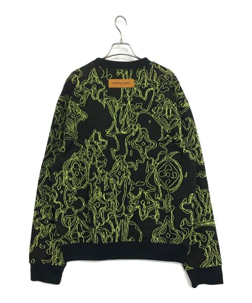 LOUIS VUITTON（ルイ ヴィトン）LOUIS VUITTON (ルイ ヴィトン) ウェイビーモノグラム柄クルーネックニット ブラック×グリーン サイズ:M 未使用品の古着・服飾アイテム