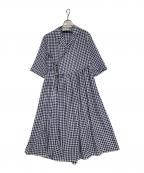 BEAMS BOYビームスボーイ）の古着「ドット ギンガム カシュクールワンピース」｜ブルー×ホワイト
