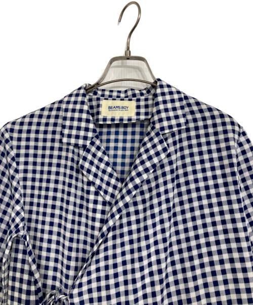 BEAMS BOY（ビームスボーイ）BEAMS BOY (ビームスボーイ) ドット ギンガム カシュクールワンピース ブルー×ホワイト サイズ:Fの古着・服飾アイテム