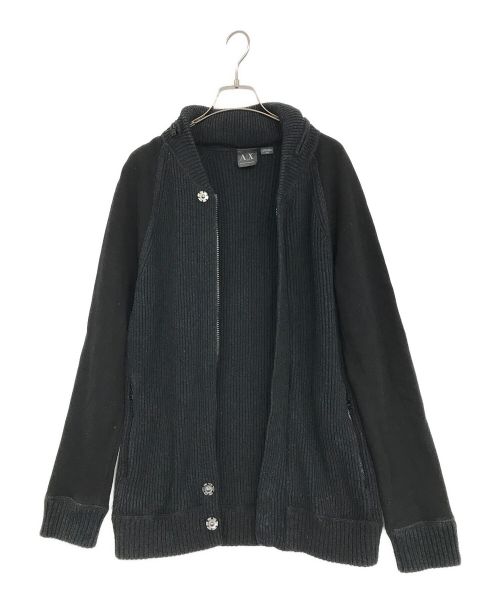 ARMANI EXCHANGE（アルマーニ エクスチェンジ）ARMANI EXCHANGE (アルマーニ エクスチェンジ) スウェット×ニット切替ジャケット ブラック サイズ:Mの古着・服飾アイテム
