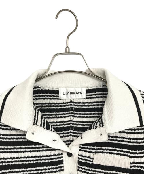 Lily Brown（リリーブラウン）Lily Brown (リリーブラウン) ケーブルニットポロワンピース ホワイト×ブラック サイズ:FREEの古着・服飾アイテム