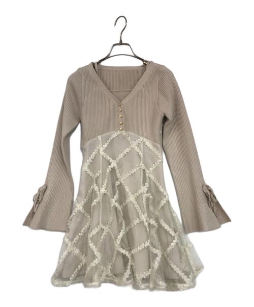 Resexxy（リゼクシー）RESEXXY (リゼクシー) ドッキングフレアミニニットワンピース ベージュ サイズ:FREEの古着・服飾アイテム