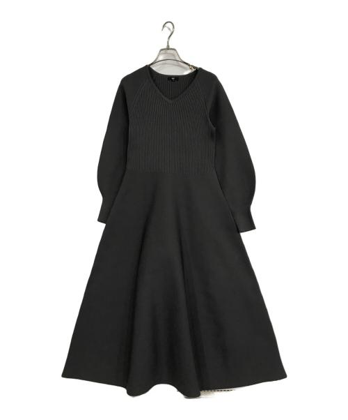 PLST（プラステ）PLST (プラステ) ホールガーメントRニットVネックフレアワンピース グレー サイズ:Sの古着・服飾アイテム