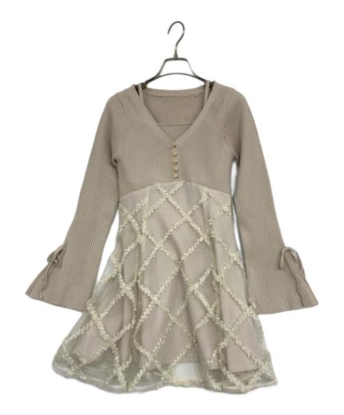 Resexxy（リゼクシー）RESEXXY (リゼクシー) ドッキングフレアミニニットワンピース ベージュ サイズ:FREEの古着・服飾アイテム