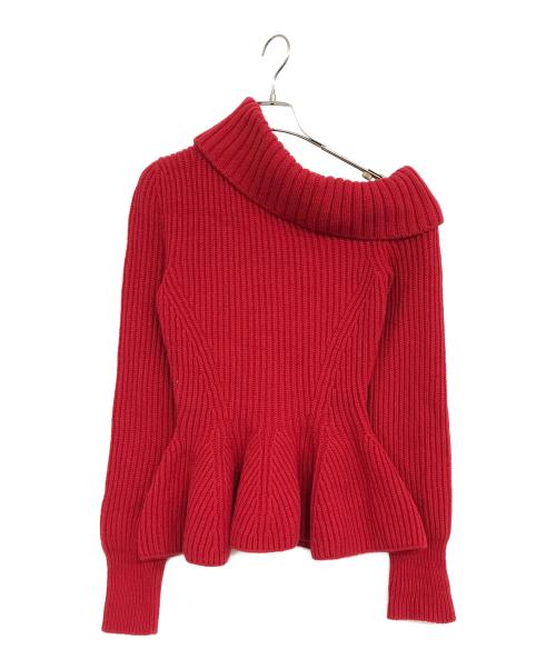 ALEXANDER McQUEEN（アレキサンダーマックイーン）ALEXANDER McQUEEN (アレキサンダーマックイーン) ワンショルダーウールカシミアリブニット レッド サイズ:XSの古着・服飾アイテム