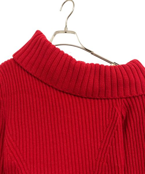 ALEXANDER McQUEEN（アレキサンダーマックイーン）ALEXANDER McQUEEN (アレキサンダーマックイーン) ワンショルダーウールカシミアリブニット レッド サイズ:XSの古着・服飾アイテム