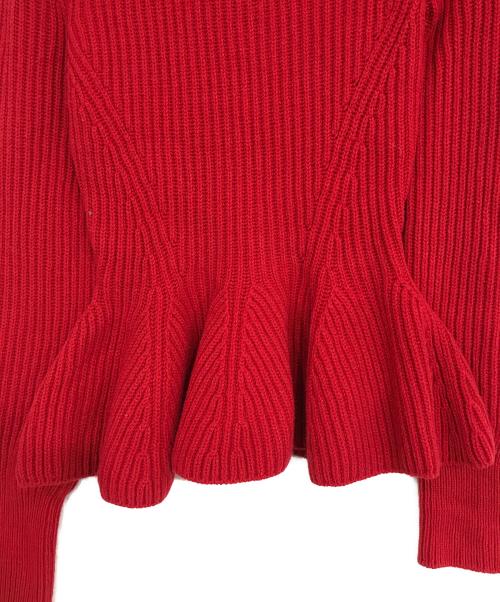 ALEXANDER McQUEEN（アレキサンダーマックイーン）ALEXANDER McQUEEN (アレキサンダーマックイーン) ワンショルダーウールカシミアリブニット レッド サイズ:XSの古着・服飾アイテム