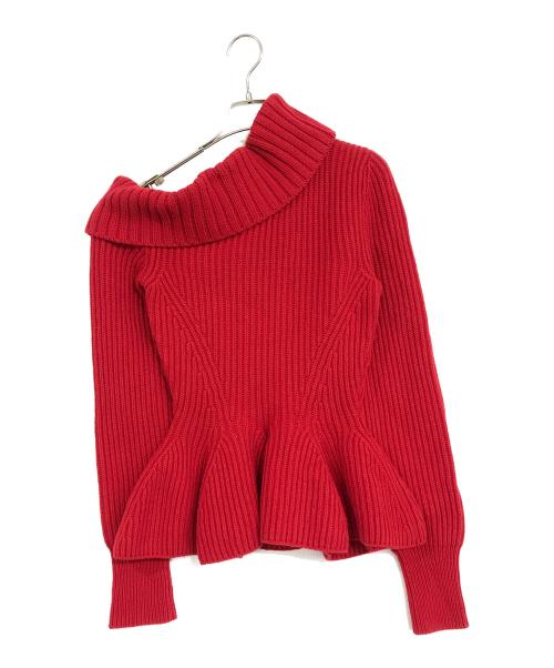 ALEXANDER McQUEEN（アレキサンダーマックイーン）ALEXANDER McQUEEN (アレキサンダーマックイーン) ワンショルダーウールカシミアリブニット レッド サイズ:XSの古着・服飾アイテム