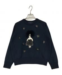 M'S GRACY（エムズグレイシー）の古着「人形花モチーフニット」｜ネイビー
