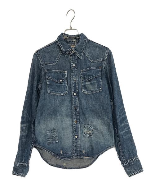 KAPITAL（キャピタル）KAPITAL (キャピタル) ダメージ加工ウエスタンシャツ ブルー サイズ:SZIE Sの古着・服飾アイテム