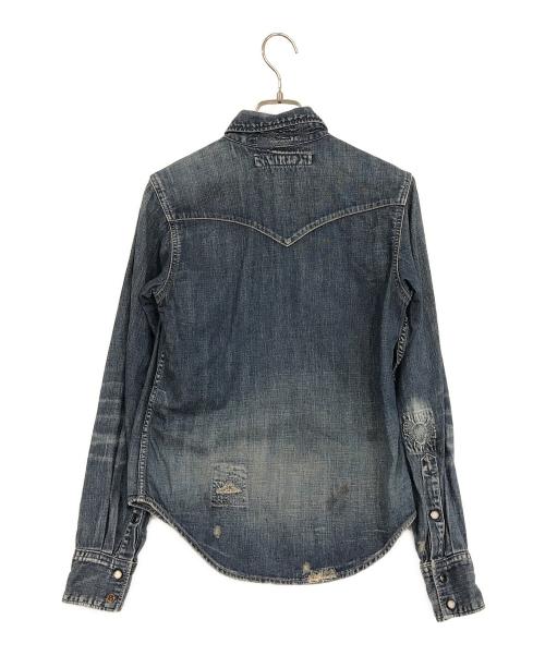 KAPITAL（キャピタル）KAPITAL (キャピタル) ダメージ加工ウエスタンシャツ ブルー サイズ:SZIE Sの古着・服飾アイテム