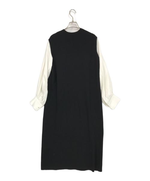 icB（アイシービー）icB (アイシービー) クロスコンビ シャツドッキング ニットワンピース ホワイト×ブラック サイズ:Sの古着・服飾アイテム