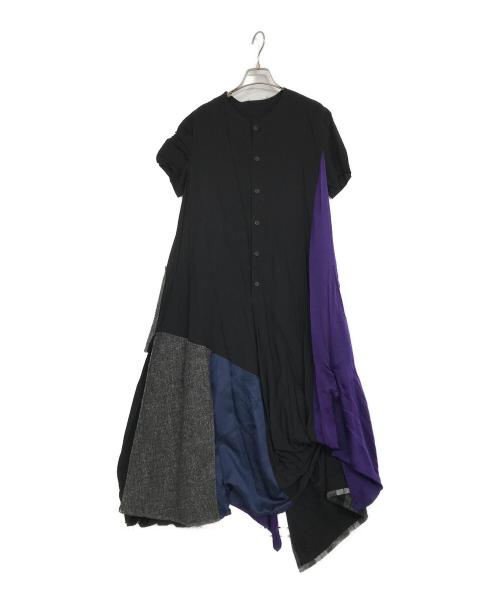 yohji yamamoto+noir（ヨウジヤマモトプリュスノアール）yohji yamamoto+noir (ヨウジヤマモトプリュスノアール) 異素材ミックスアシンメトリーワンピース ブラック サイズ:1の古着・服飾アイテム