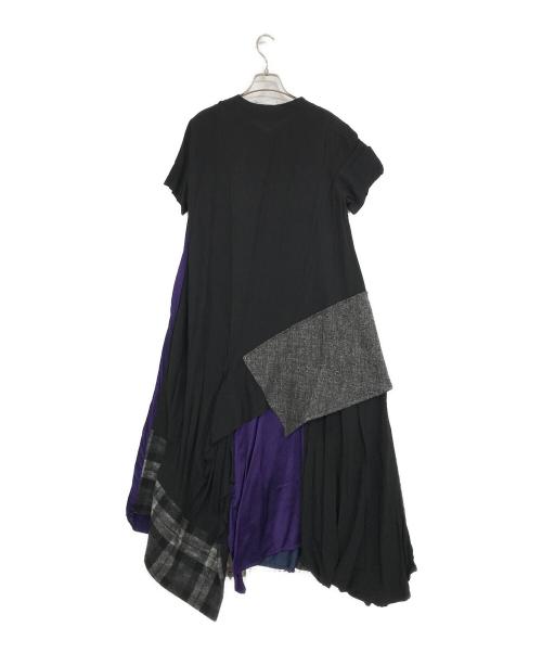 yohji yamamoto+noir（ヨウジヤマモトプリュスノアール）yohji yamamoto+noir (ヨウジヤマモトプリュスノアール) 異素材ミックスアシンメトリーワンピース ブラック サイズ:1の古着・服飾アイテム