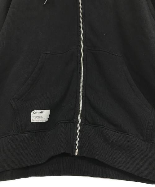Schott（ショット）Schott (ショット) LEATHER ELBOW PATCH ZIP HOODED SWEAT ブラック サイズ:2XLの古着・服飾アイテム