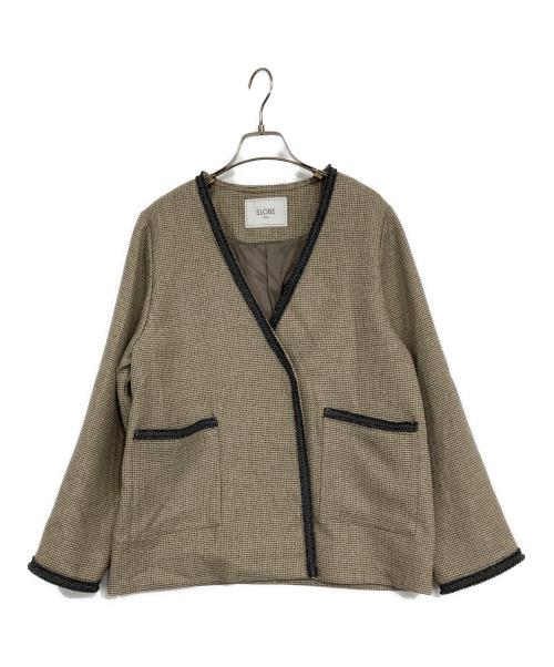 SLOBE IENA（スローブ イエナ）SLOBE IENA (スローブ イエナ) ツィードVネックノーカラージャケット ベージュ サイズ:Fの古着・服飾アイテム