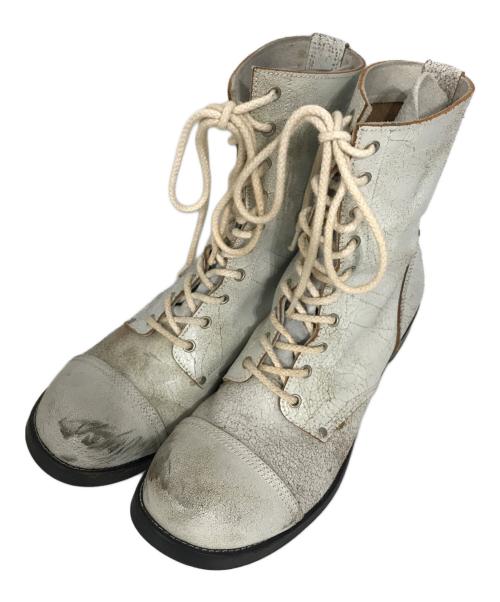 JUNYA WATANABE MAN（ジュンヤワタナベマン）JUNYA WATANABE MAN (ジュンヤワタナベマン) クラック加工レースアップブーツ ホワイト サイズ:27の古着・服飾アイテム