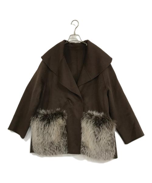 U-BIG（ユービッグ）U-Big (ユービッグ) ウールダブルフェイスショールカラーFOXポケットコート ブラウン サイズ:FREEの古着・服飾アイテム
