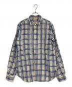 MARGARET HOWELLマーガレットハウエル）の古着「チェックリネンシャツ」｜ベージュ×ブルー