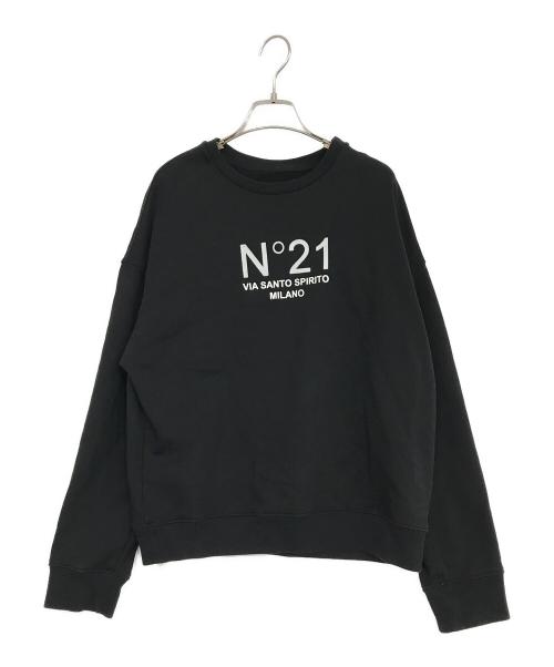 N°21（ヌメロヴェントゥーノ）N°21 (ヌメロヴェントゥーロ) ロゴクルーネックスウェット ブラック サイズ:36の古着・服飾アイテム