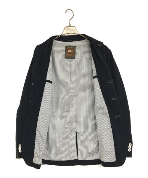 Cinquanta（チンクワンタ）Cinquanta (チンクワンタ) 鹿の子レザー切替ジャケット ネイビー サイズ:46の古着・服飾アイテム