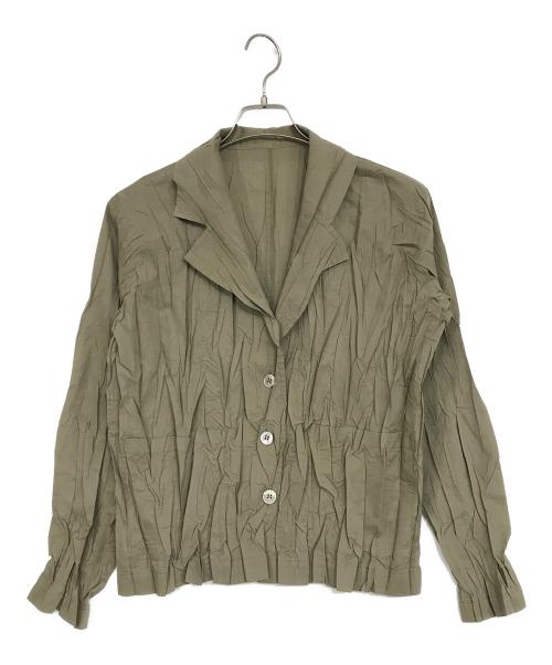 PLEATS PLEASE（プリーツプリーズ）PLEATS PLEASE (プリーツプリーズ) シワ加工長袖シャツ オリーブ サイズ:3の古着・服飾アイテム