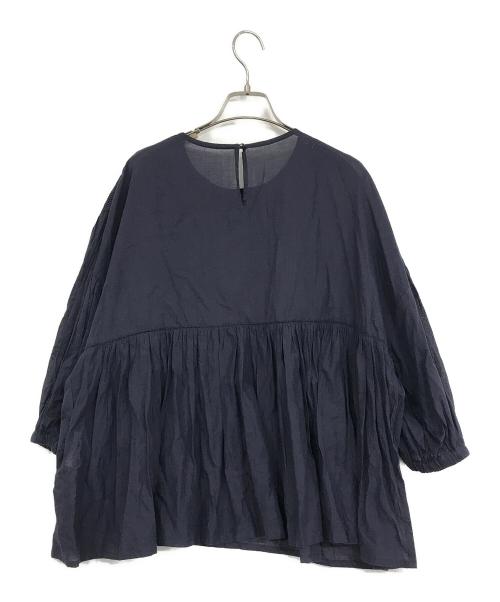 utilite（ユティリテ）utilite (ユティリテ) コットンボイル はしごレースピンタックギャザーブラウス ネイビー サイズ:表記無しの古着・服飾アイテム