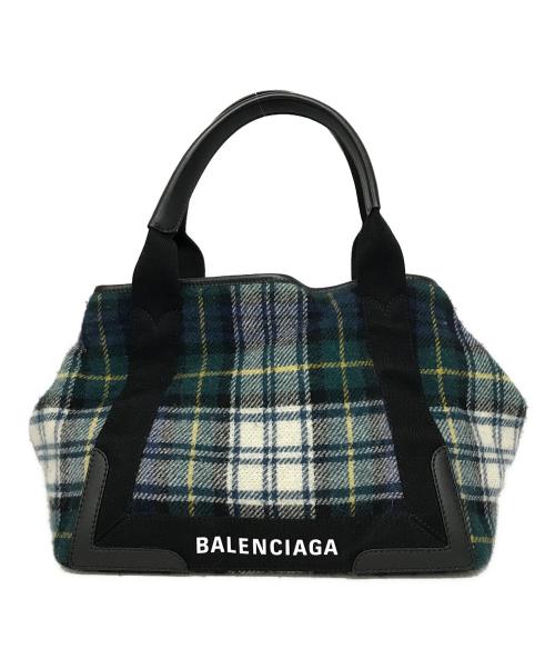 BALENCIAGA（バレンシアガ）BALENCIAGA (バレンシアガ) ネイビーカバスチェック柄トートバッグ グリーン×ネイビーの古着・服飾アイテム