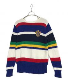 POLO RALPH LAUREN（ポロ・ラルフローレン）の古着「エンブレムボーダークルーネックニット」｜マルチカラー