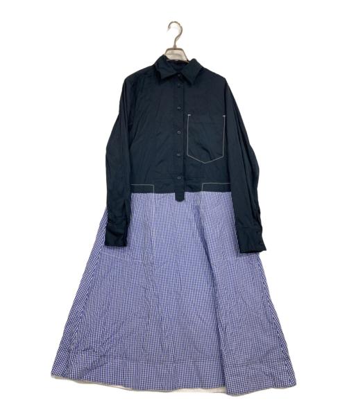 LEE MATHEWS（リー マシュー）LEE MATHEWS (リー マシュー) パネル ギンガムチェック シャツワンピース ネイビーの古着・服飾アイテム