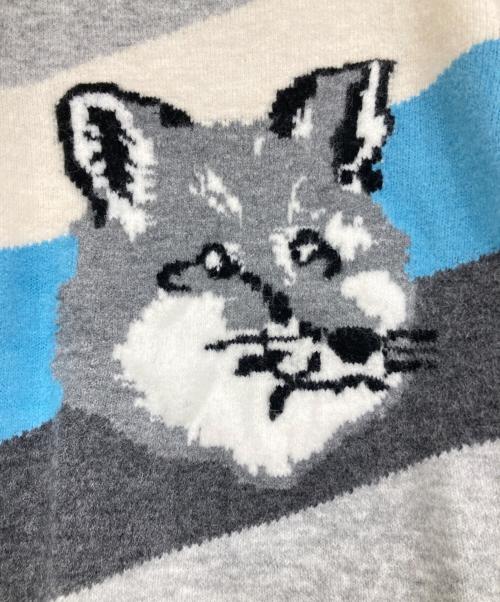 maison kitsune（メゾンキツネ）MAISON KITSUNE (メゾンキツネ) Diagonal Fox Head Knit グレー サイズ:Sの古着・服飾アイテム