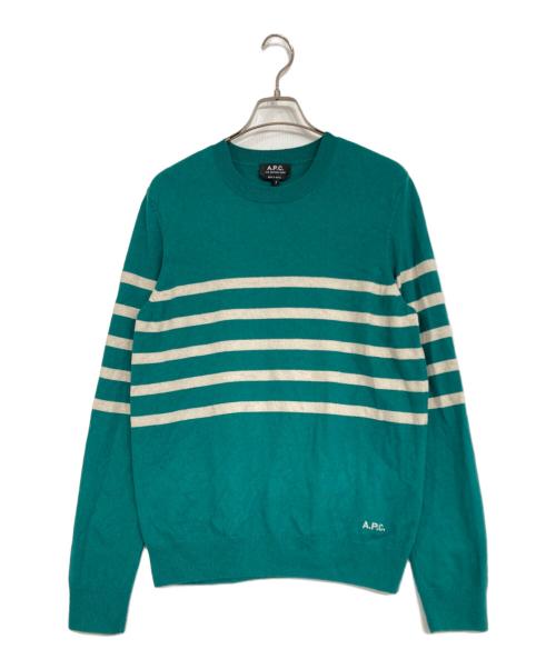 A.P.C.（アーペーセー）A.P.C. (アーペーセー) コットンカシミヤボーダーニット グリーン サイズ:Sの古着・服飾アイテム